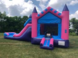 Large Size Pink & Blue Bounce House Combo with Wet/Dry Slid
